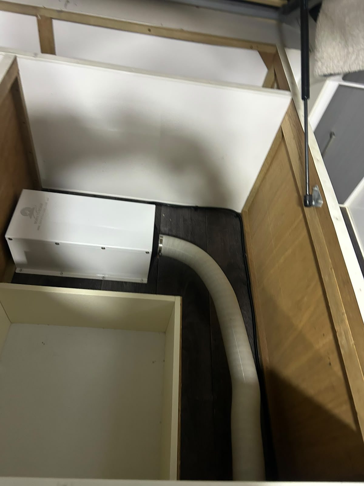 Born to Roam diesel heater unit and ducting neatly routed under a caravan bed during a professional install by G&S Caravan Services