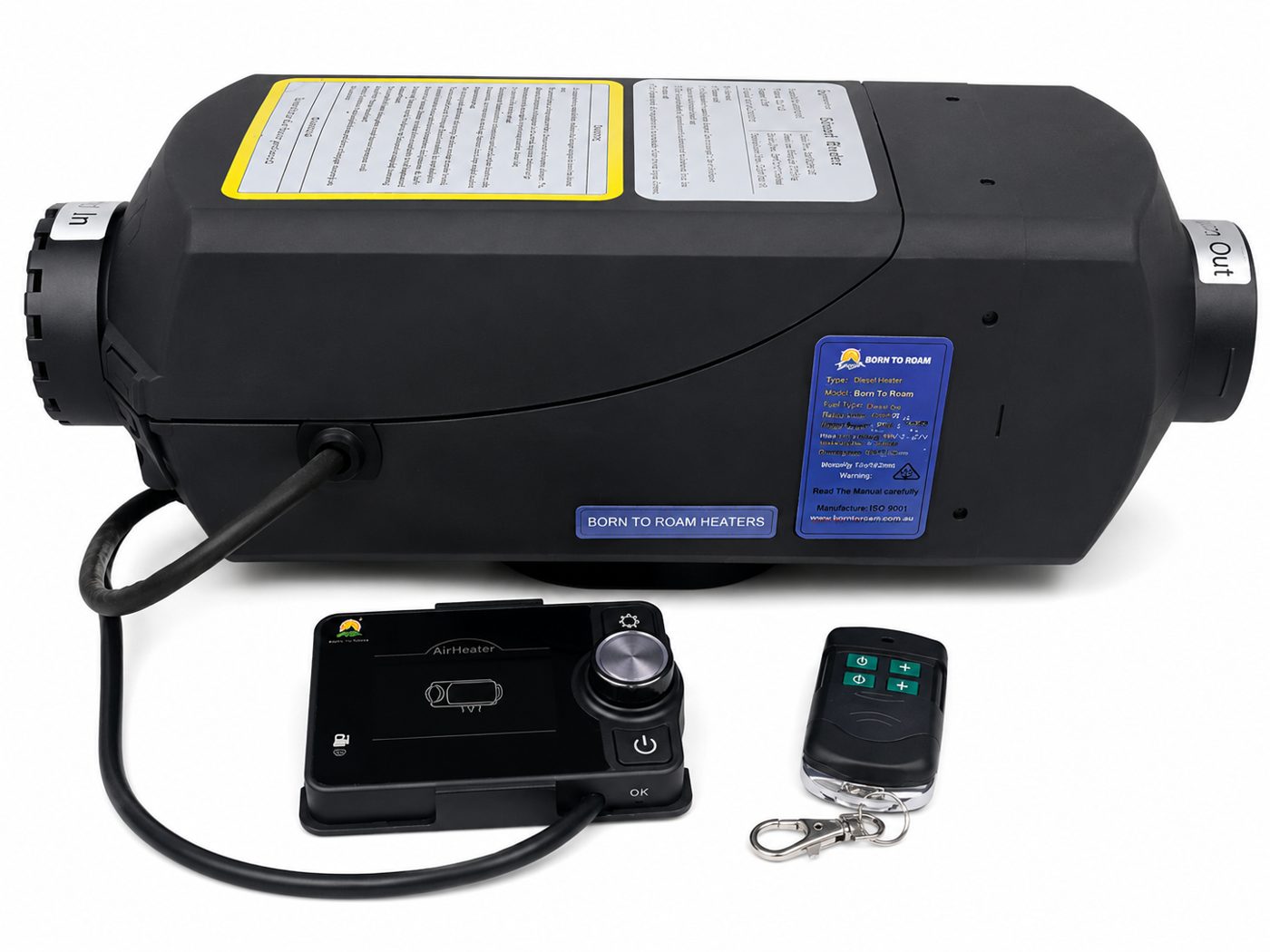 Born To Roam 2kW diesel caravan heater unit with LCD controller and Bluetooth remote supplied by G&S Caravan Services